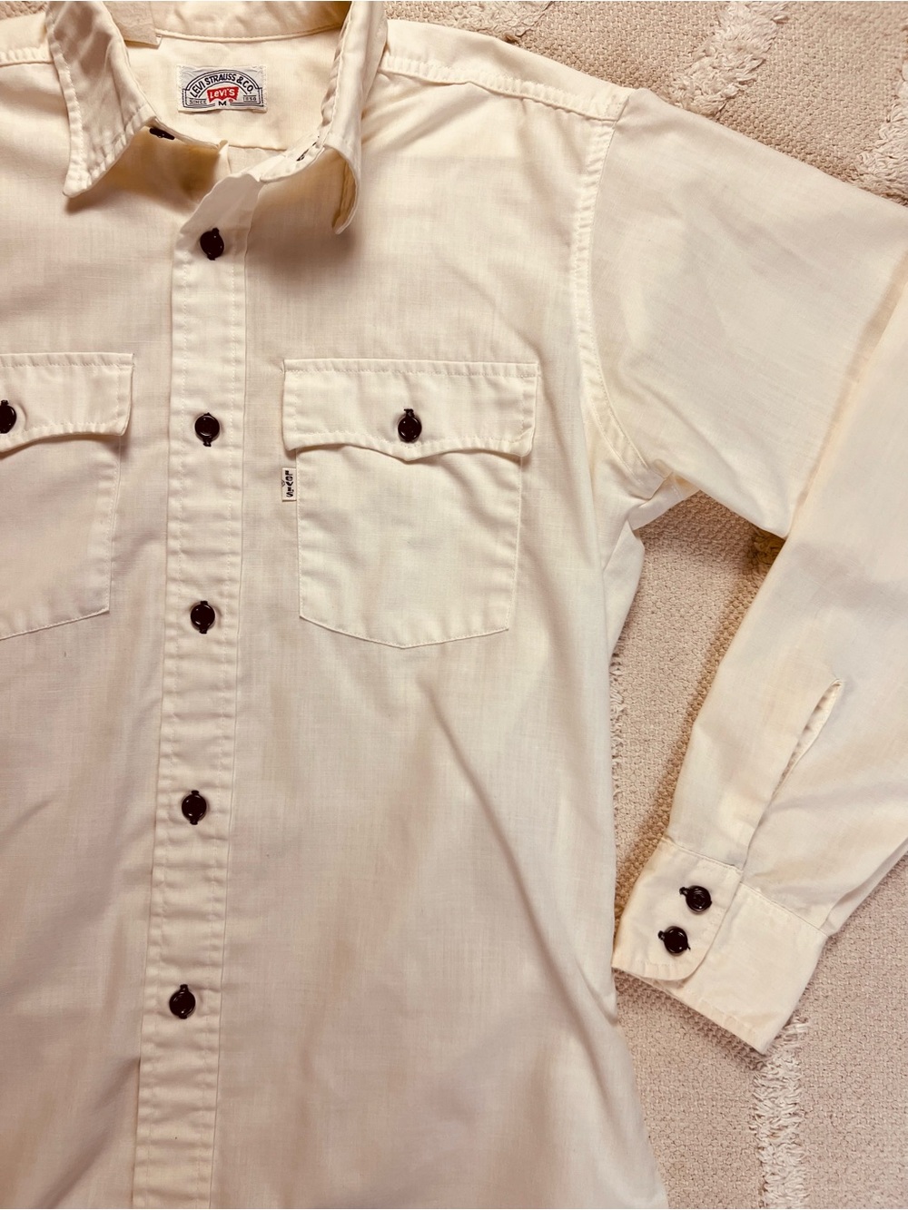 Vintage 70s Levi’s Saddleman Western Work Shirt – White Tab - Ivory Chambray – M